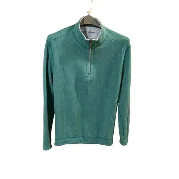 Tommy Bahama Jeans Reversible ½ Zip Pullover Sweater Mens Small teal Cotton - Picture 2 of 7